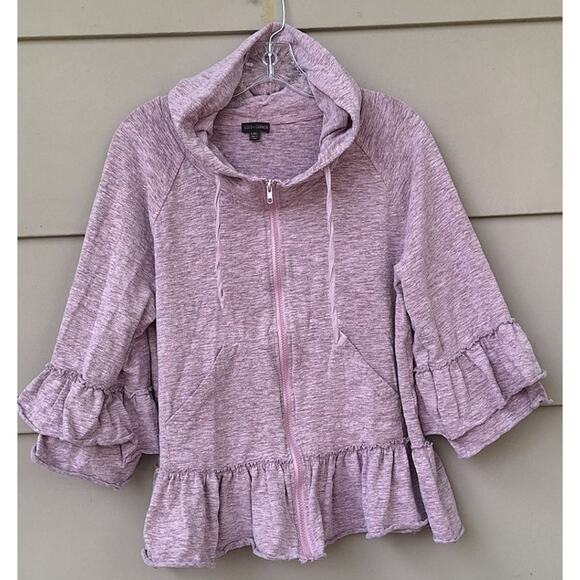 Coco + Carmen Jackets & Blazers - Coco & Carmen Cotton blend Purple heather Ruffle Zip Hoodie Cottage Casual L XL